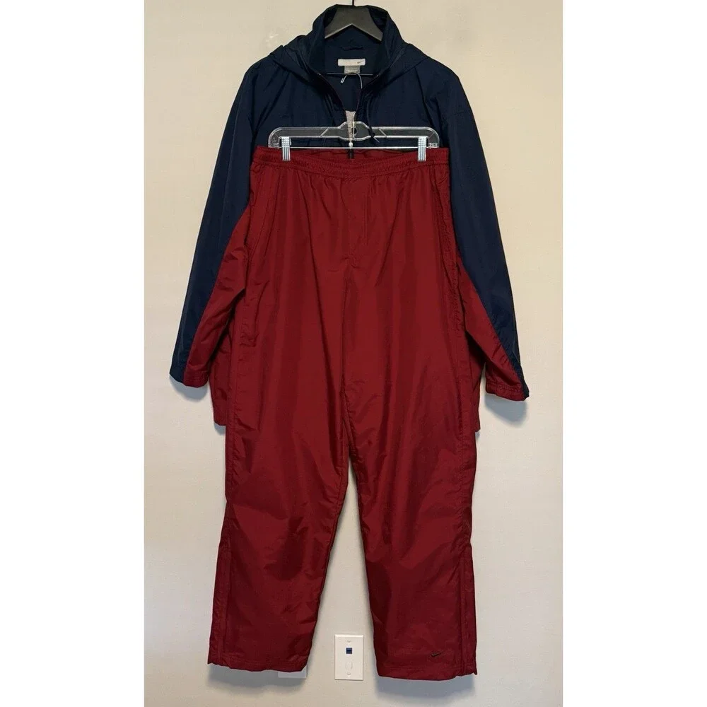 Vintage Men's Nike Tracksuit XL Maroon Blue Colorblock Windbreaker Pants Y2K